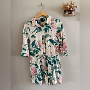 Ann Taylor Factory Cream Jumpsuit with Teal & Pink Floral Print